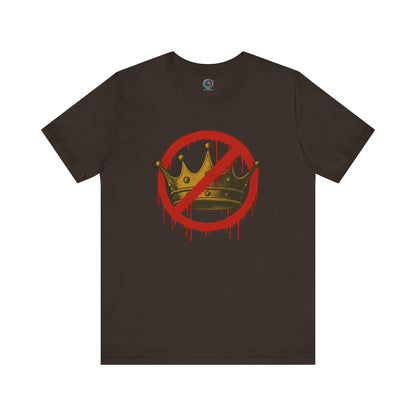 No Kings T-Shirt – Anti-Monarchy Protest Tee for Global Rebels in earthy brown shade featuring defaced crown symbol