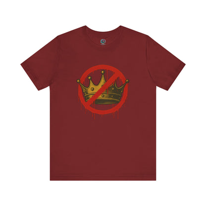 No Kings T-Shirt – Anti-Monarchy Protest Tee for Global Rebels in deep cardinal red with anti-monarchy graphic