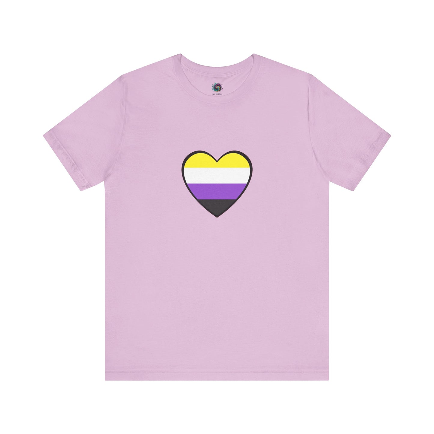 Nonbinary Heart Tee – Unisex Shirt with Nonbinary Pride Flag in lilac with a striped nonbinary heart graphic