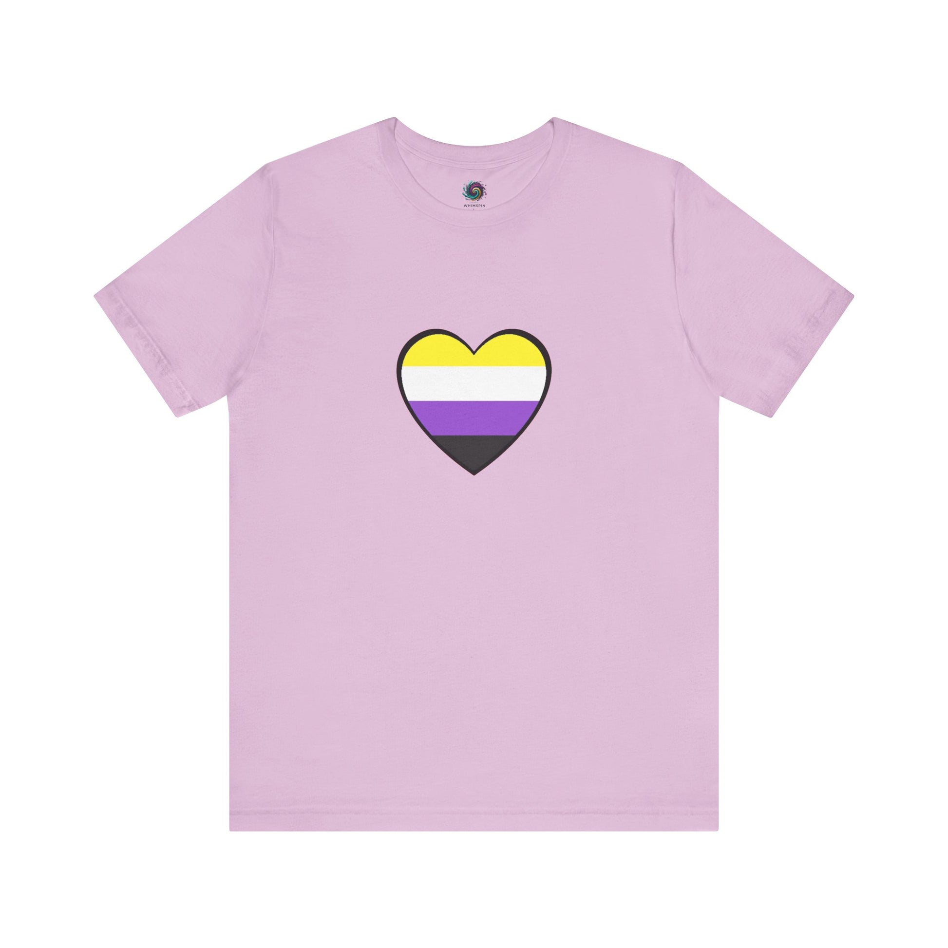 Nonbinary Heart Tee – Unisex Shirt with Nonbinary Pride Flag in lilac with a striped nonbinary heart graphic