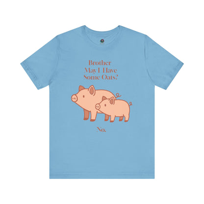 Brother May I Have Some Oats T-Shirt – Funny Viral Pig Meme Tee in ocean blue with silly pig meme illustration and soft cotton tee texture.