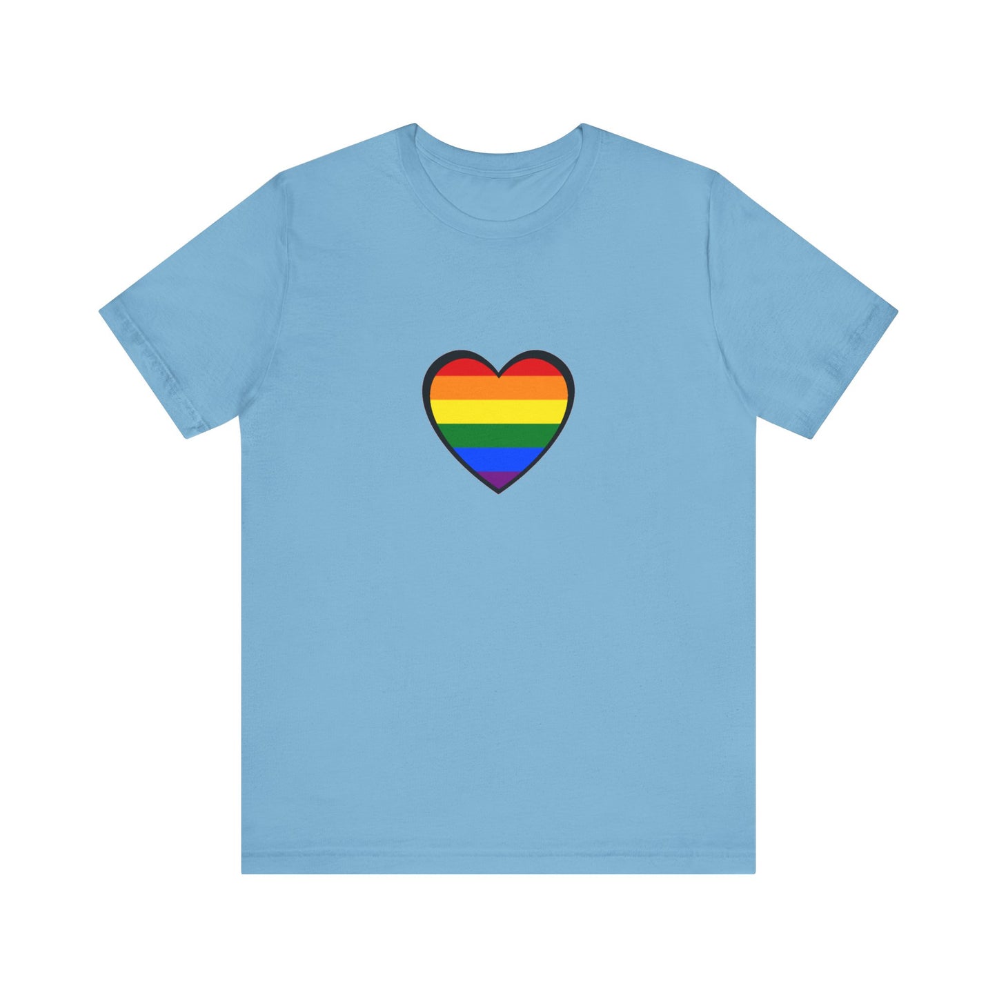Pride Heart Flag T-Shirt  - Ocean blue pride t shirt with rainbow heart design – supportive LGBTQ expression