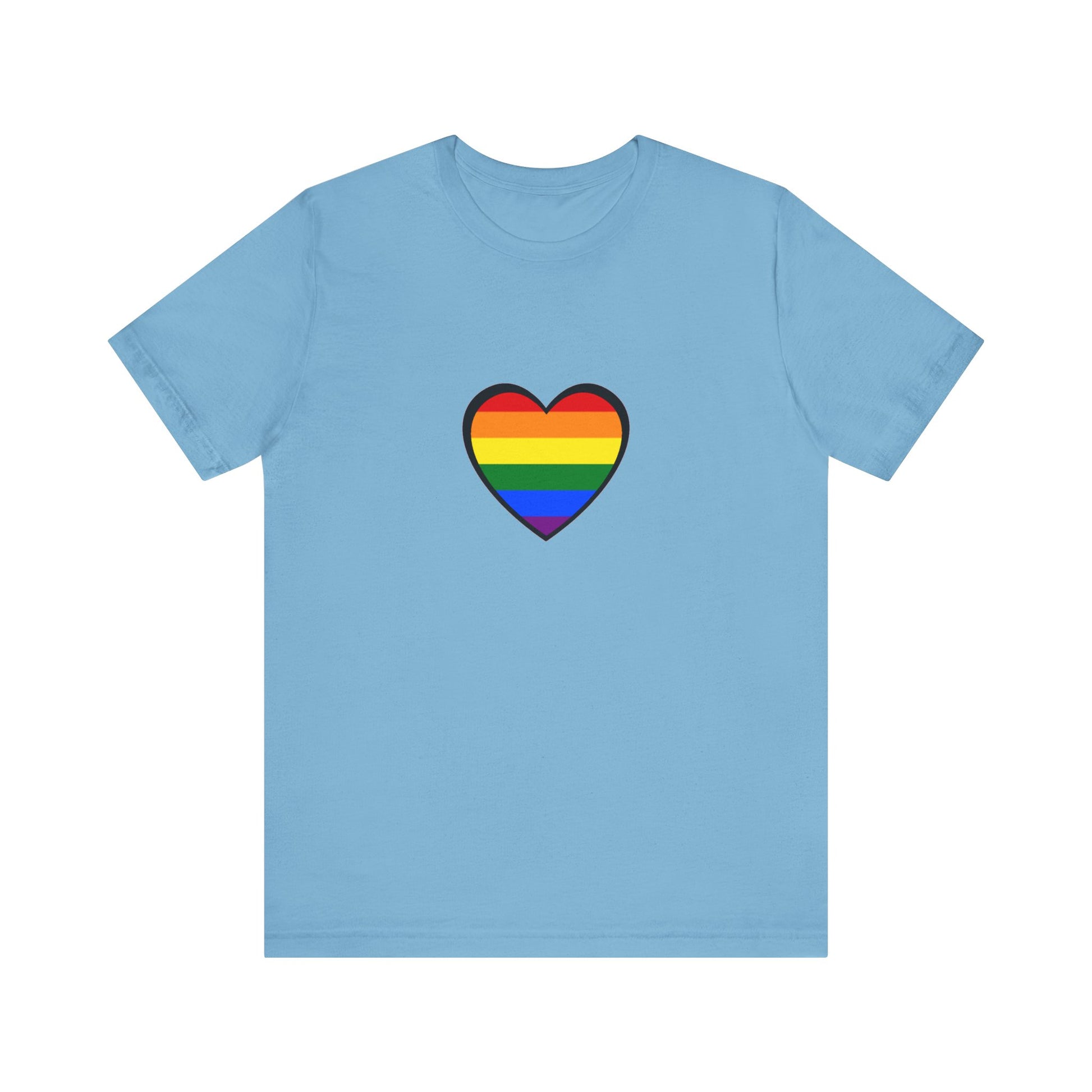Pride Heart Flag T-Shirt  - Ocean blue pride t shirt with rainbow heart design – supportive LGBTQ expression