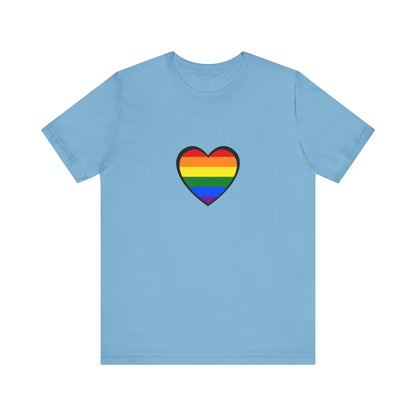 Pride Heart Flag T-Shirt  - Ocean blue pride t shirt with rainbow heart design – supportive LGBTQ expression