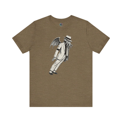Smooth Cthulhu Unisex T-Shirt – Lovecraft Meets Smooth Criminal Style in heather olive, flat lay parody Smooth Cthulhu tee