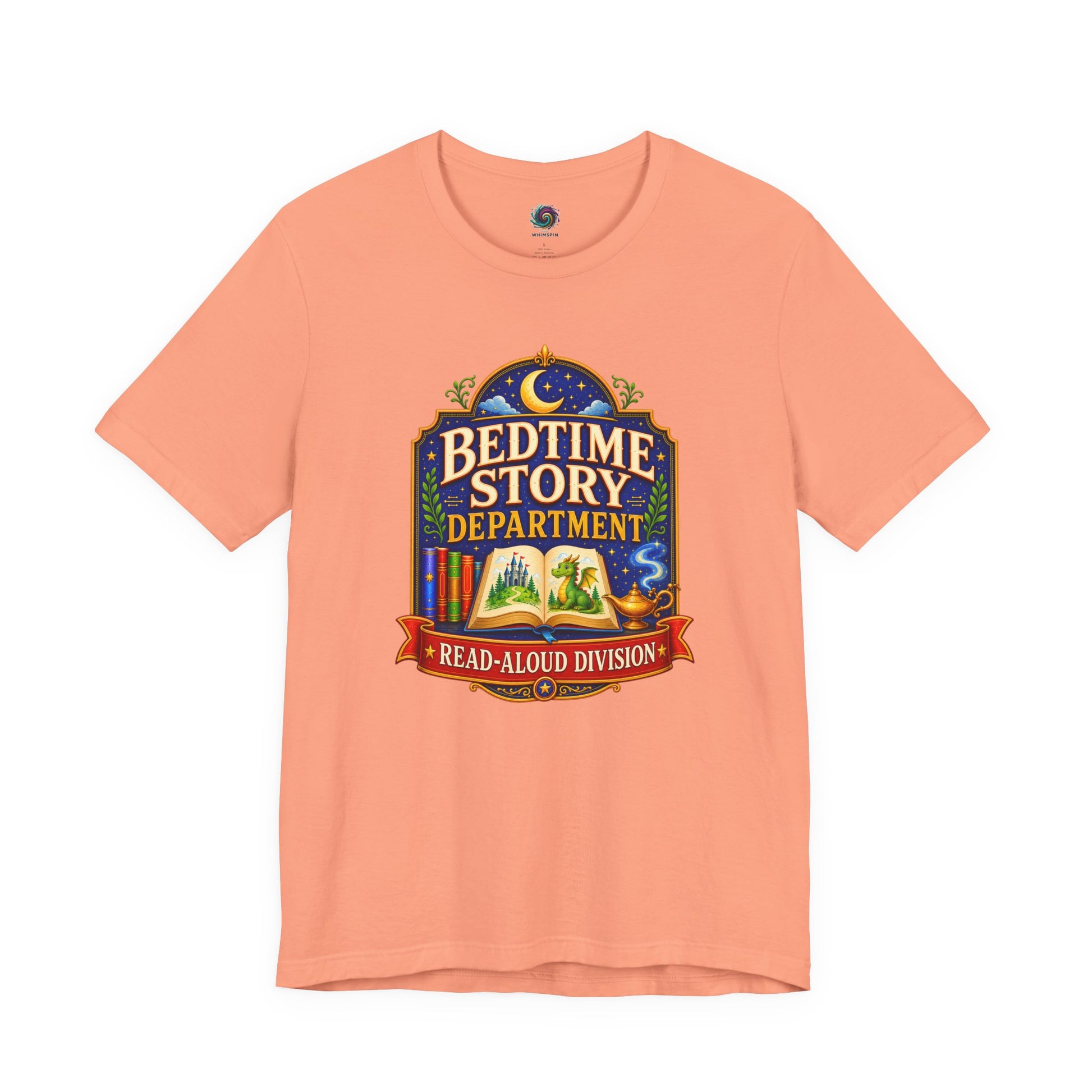 Bedtime Story Department T-Shirt – Read-Aloud Parent Tee on sunset for the grown-up who always agrees to one more page.