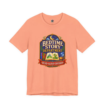 Bedtime Story Department T-Shirt – Read-Aloud Parent Tee on sunset for the grown-up who always agrees to one more page.