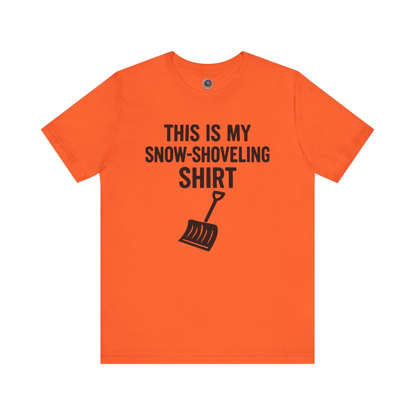 This Is My Snow Shoveling Shirt – Funny Winter Chore Tee in Orange, featuring the playful winter message and shovel icon clearly printed.