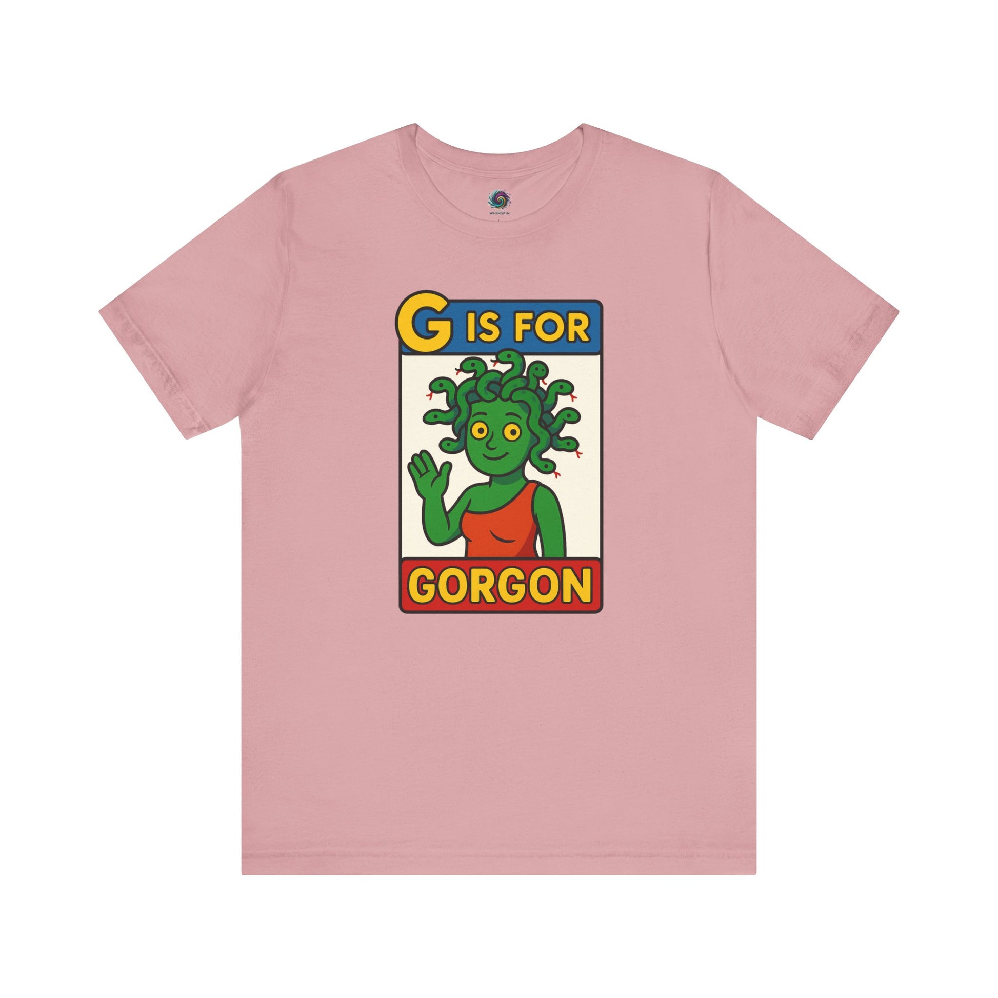 Orchid gorgon tshirt featuring halloween gorgon head design in playful cartoon style.