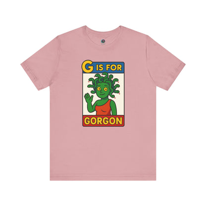Orchid gorgon tshirt featuring halloween gorgon head design in playful cartoon style.