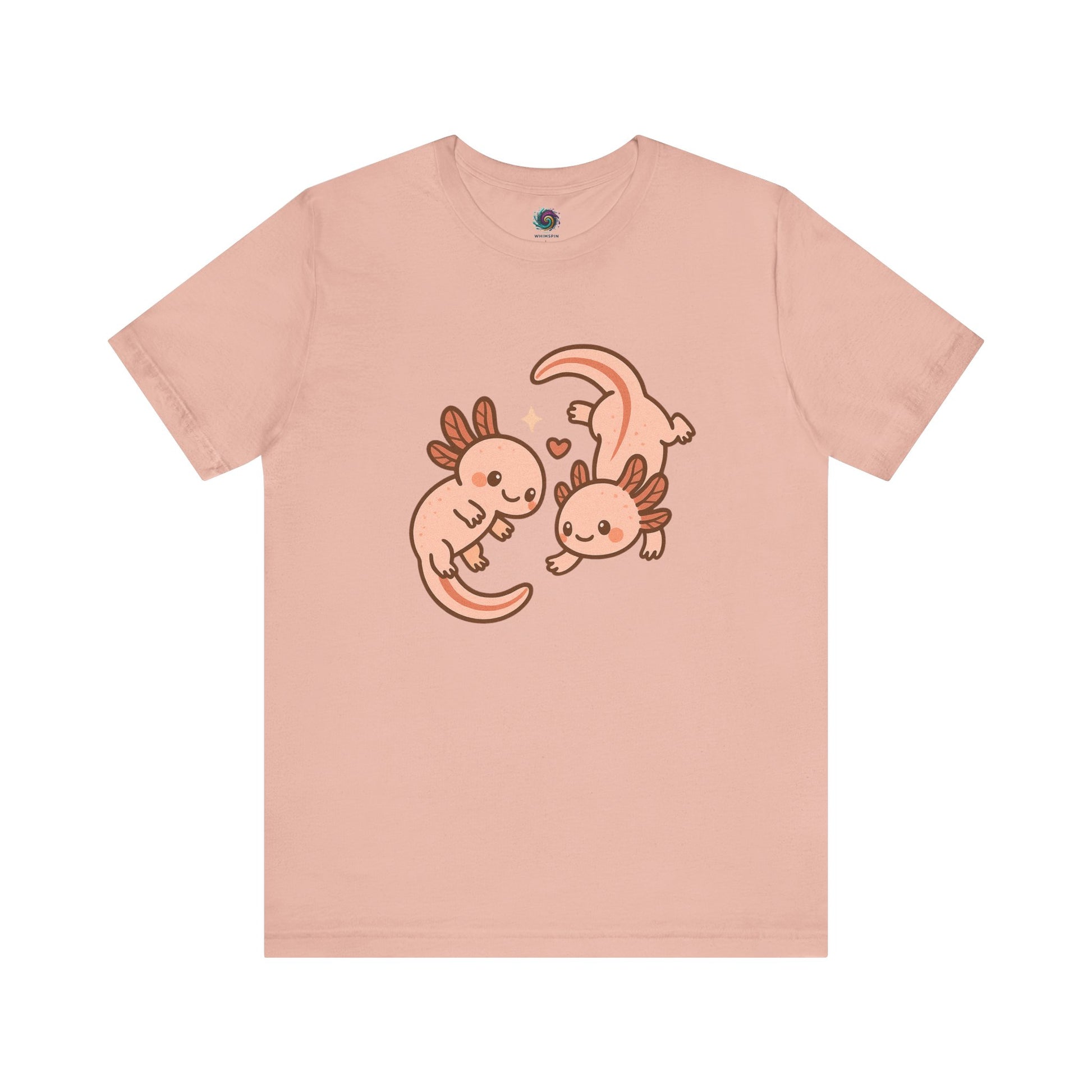 Peach Kawaii Axolotl T-Shirt – Cute Tee with Smiling Axolotls - WhimSpin - https://whimspin.com