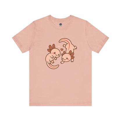 Peach Kawaii Axolotl T-Shirt – Cute Tee with Smiling Axolotls - WhimSpin - https://whimspin.com