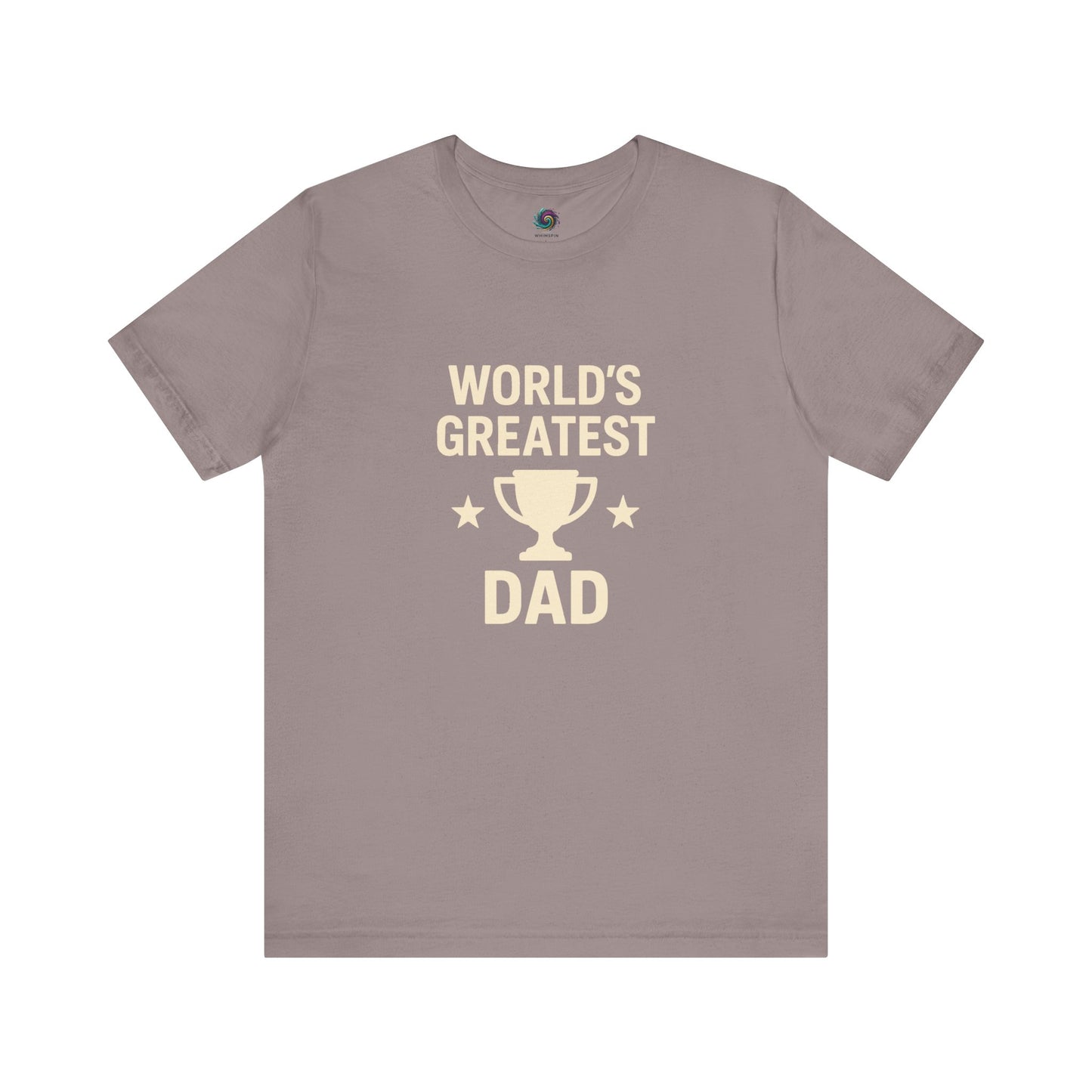 World's Greatest Dad T-Shirt – Trophy Graphic Father's Day Gift Tee in pebble brown with bold lettering and trophy graphic.