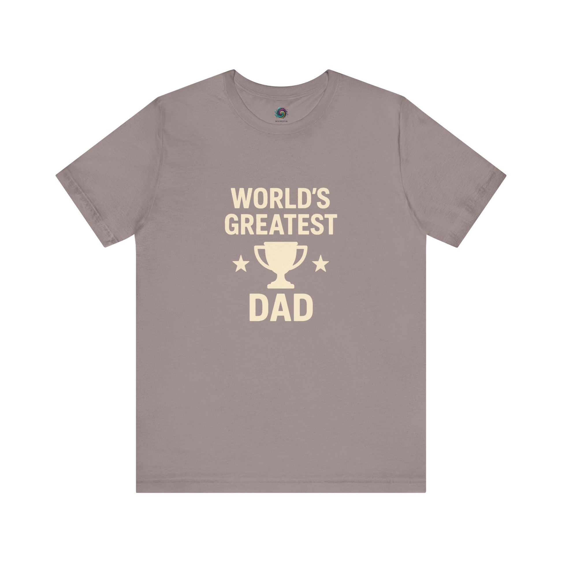 World's Greatest Dad T-Shirt – Trophy Graphic Father's Day Gift Tee in pebble brown with bold lettering and trophy graphic.