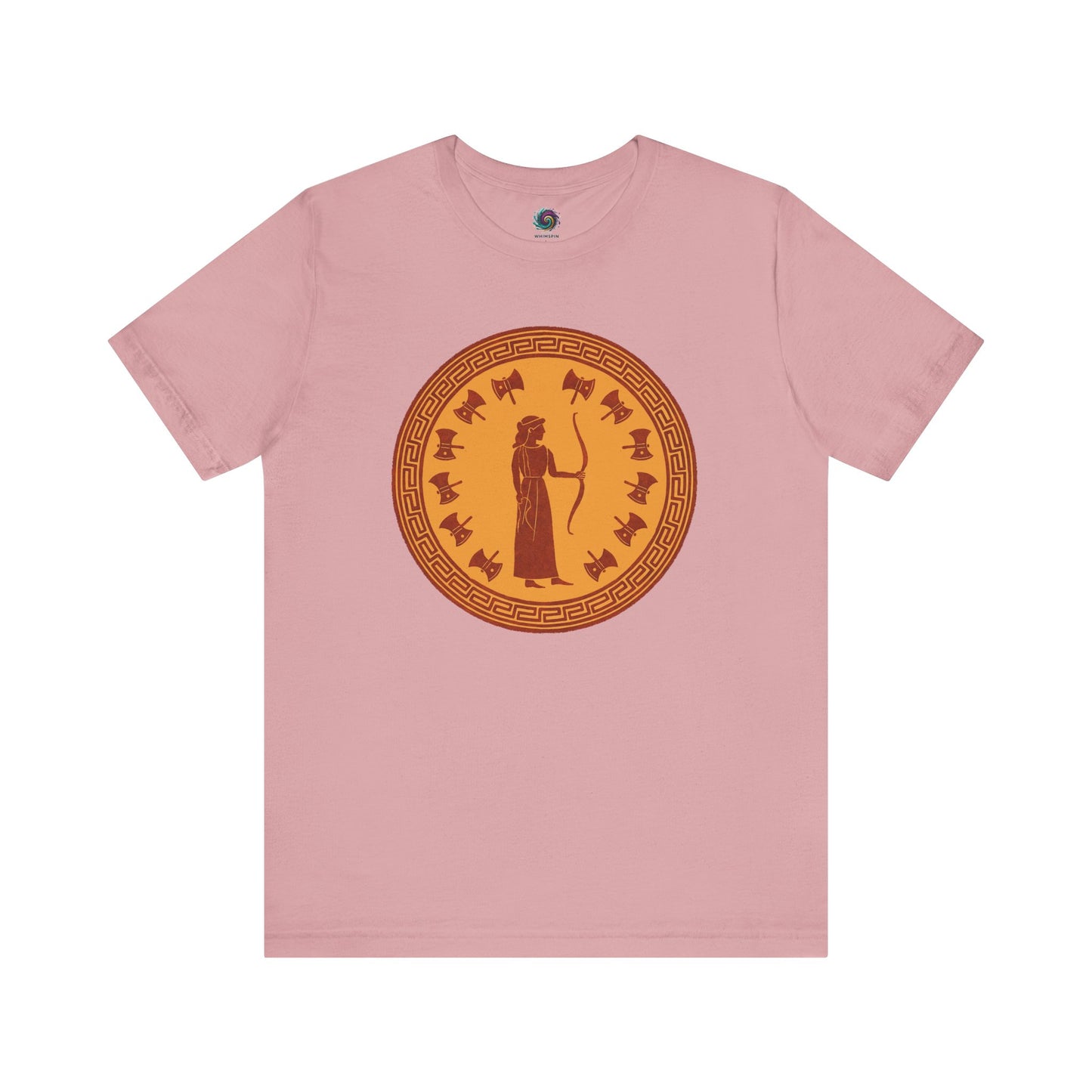 Orchid color flat lay Penelope t shirt showcasing Penelope Queen of Ithaca artwork in classical styling.