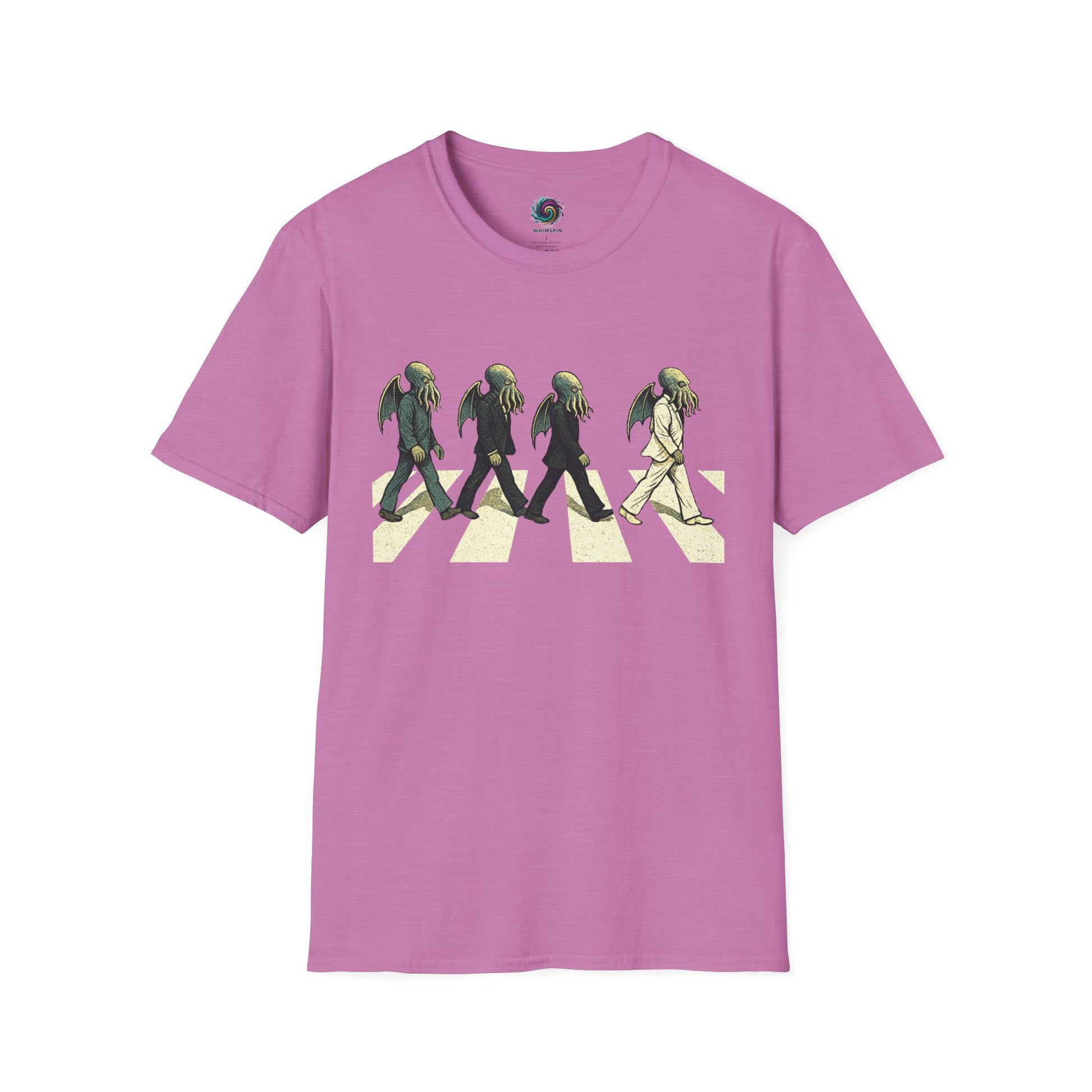 Pink Cthulhu Crossing T-Shirt – Beatles Abbey Road Parody Tee | WhimSpin - WhimSpin - https://whimspin.com