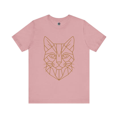 Pink Geometric Cat T-Shirt – Minimalist Line Art Tee - WhimSpin - https://whimspin.com