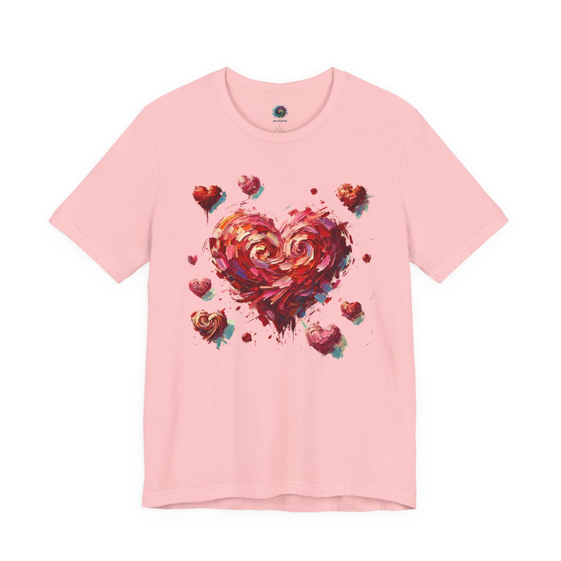 Lay-flat of Pink Impressionistic Heart T-Shirt – Artistic Valentine's Day Tee