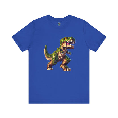 Pixel Dinosaur Graphic T-Shirt – Retro Unisex Tee for Adult Dino Fans in bright true royal blue, ideal for retro gamers.