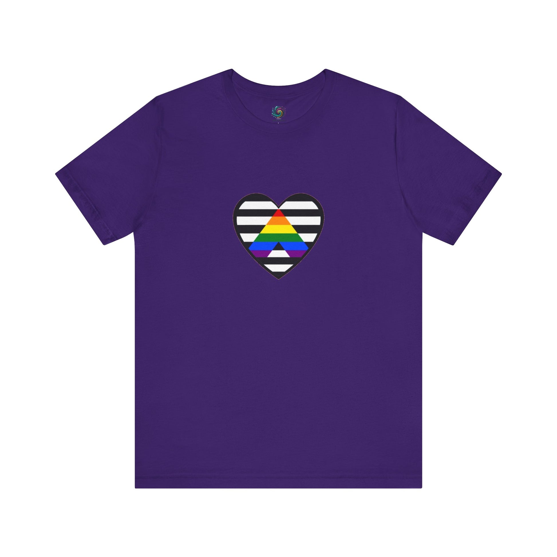 Heart Ally Flag T-Shirt – Subtle LGBTQ+ Support with Bold Pride in team purple, combining rich color with a straight ally heart for everyday LGBTQ+ ally representation.