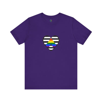 Heart Ally Flag T-Shirt – Subtle LGBTQ+ Support with Bold Pride in team purple, combining rich color with a straight ally heart for everyday LGBTQ+ ally representation.