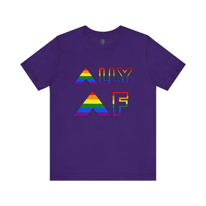 ALLY AF Pride T-Shirt – Bold LGBTQ+ Support Tee for Loud Allies in team purple, featuring loud and proud rainbow graphic.
