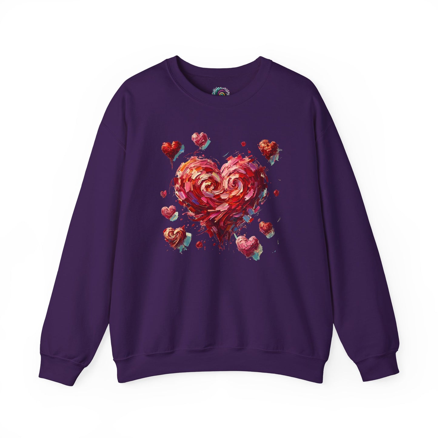 Flat lay of Impressionistic Heart Sweatshirt in Purple – soft heart brushstroke for romantic look