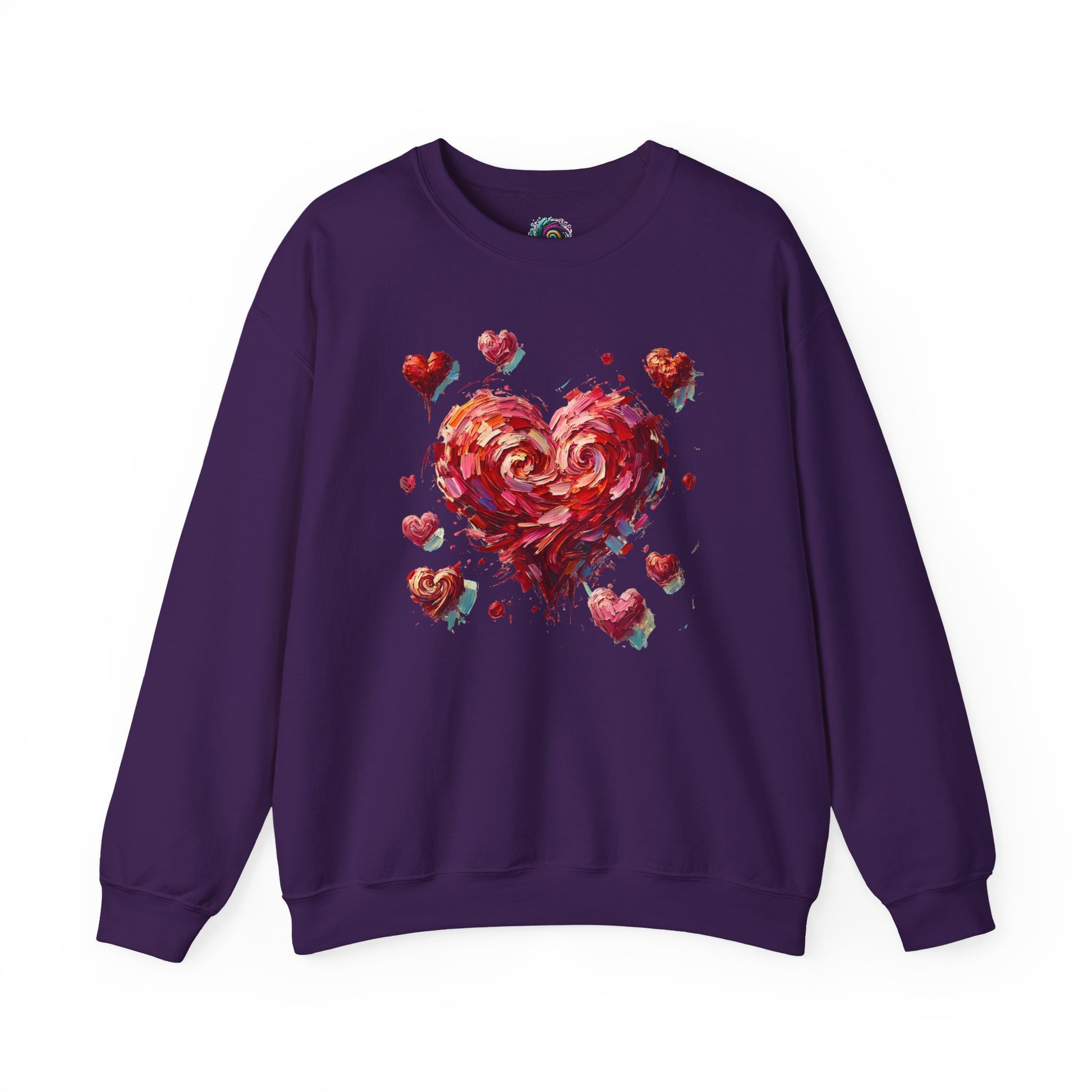 Flat lay of Impressionistic Heart Sweatshirt in Purple – soft heart brushstroke for romantic look