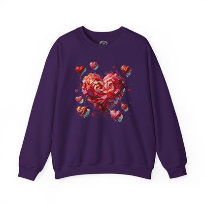 Flat lay of Impressionistic Heart Sweatshirt in Purple – soft heart brushstroke for romantic look