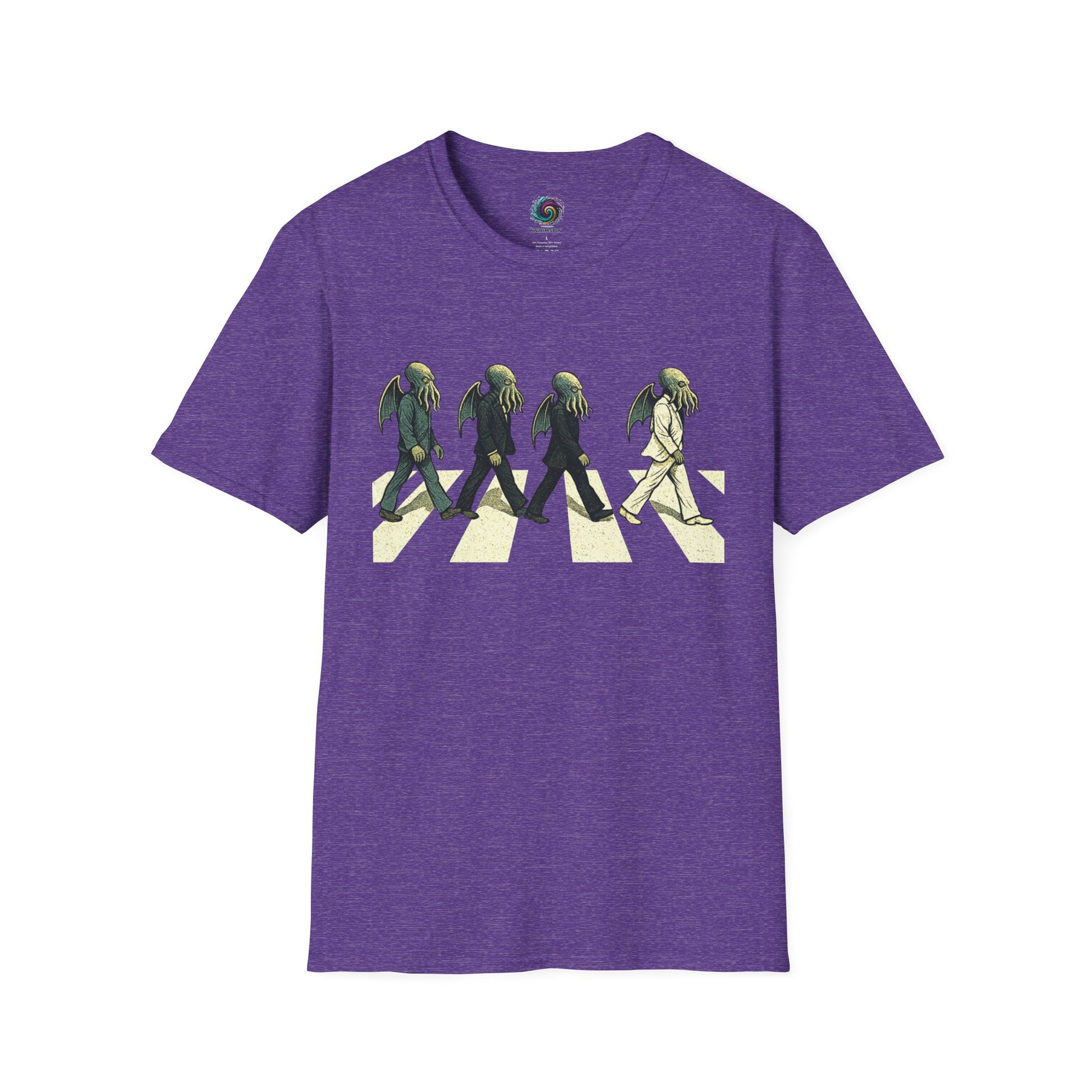 Purple Cthulhu Crossing T-Shirt – Beatles Abbey Road Parody Tee | WhimSpin - WhimSpin - https://whimspin.com