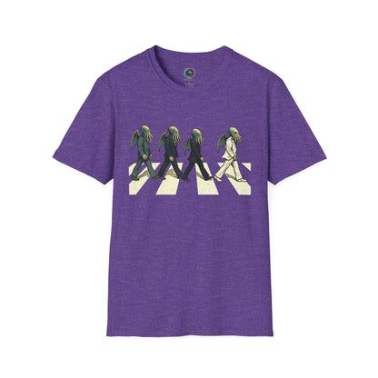 Purple Cthulhu Crossing T-Shirt – Beatles Abbey Road Parody Tee | WhimSpin - WhimSpin - https://whimspin.com