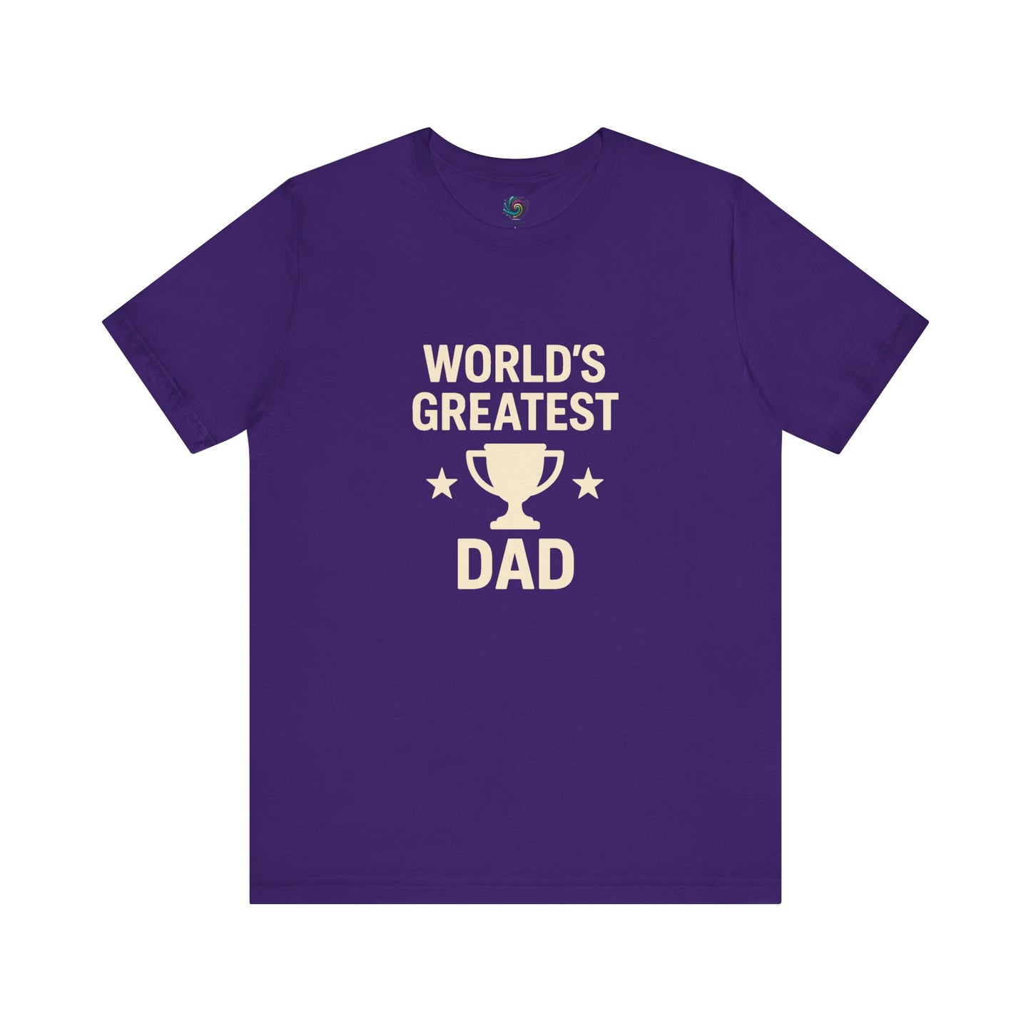 World's Greatest Dad T-Shirt – Trophy Graphic Father's Day Gift Tee in team purple with strong dad energy.