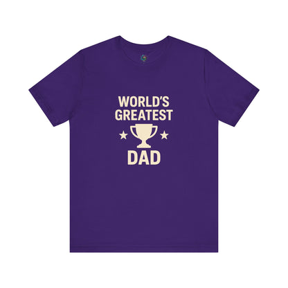 World's Greatest Dad T-Shirt – Trophy Graphic Father's Day Gift Tee in team purple with strong dad energy.