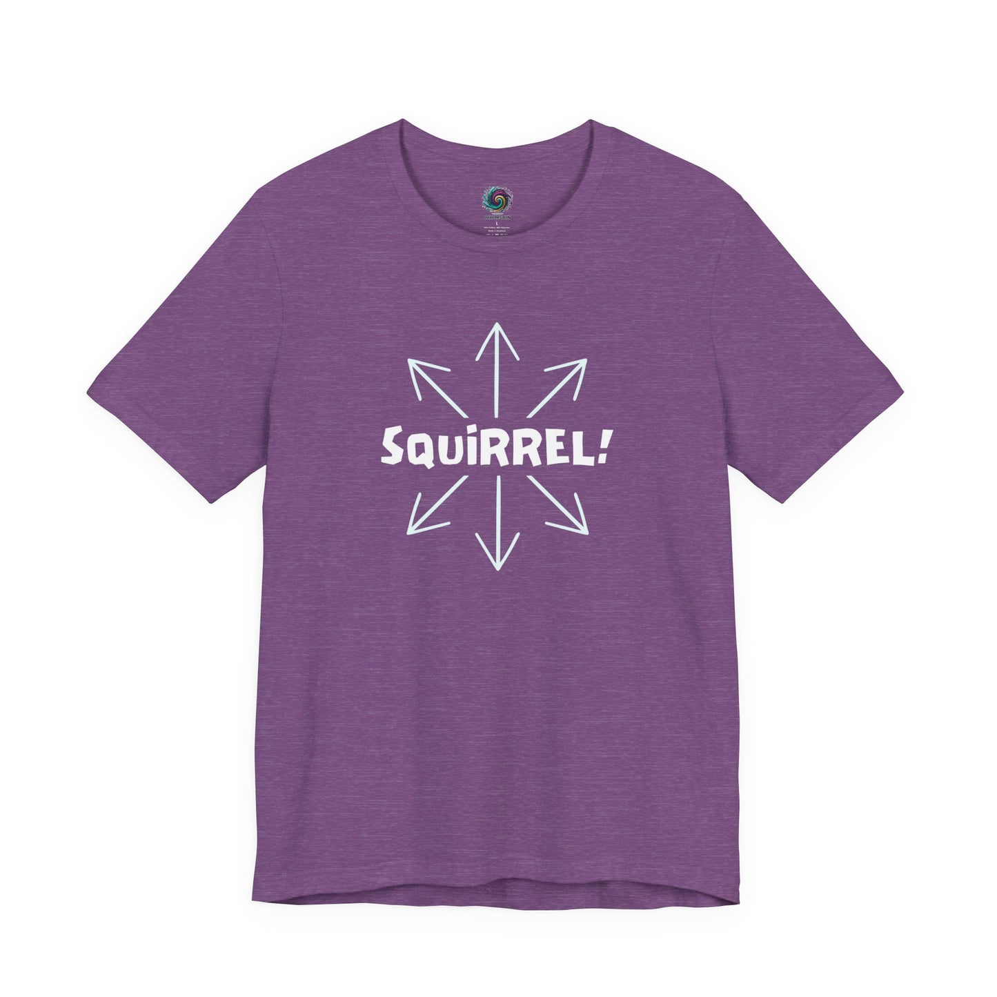 Squirrel Distracted Mind T-Shirt – Funny Attention Graphic Tee in Heather Team Purple highlighting squirrel brain and distraction-inspired design.
