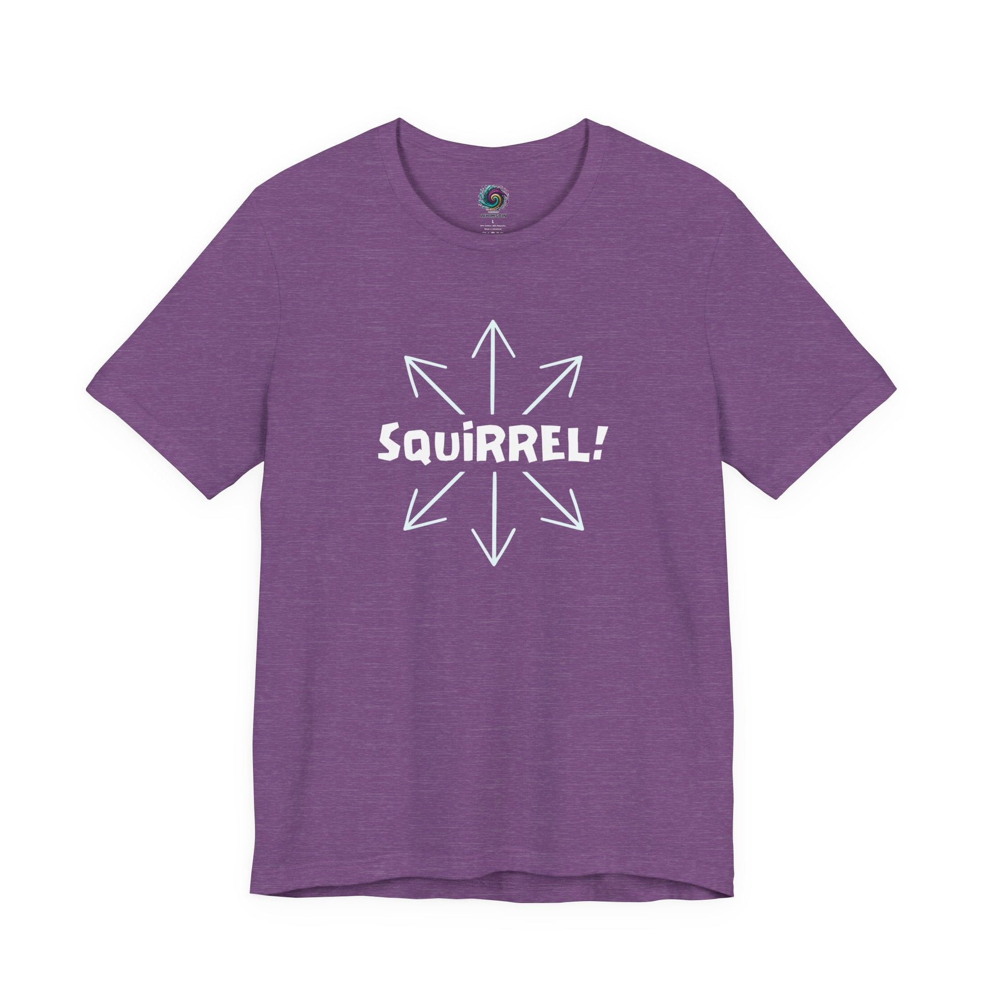 Squirrel Distracted Mind T-Shirt – Funny Attention Graphic Tee in Heather Team Purple highlighting squirrel brain and distraction-inspired design.