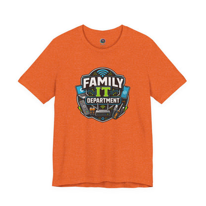 Family IT Department T-Shirt – Funny Household Tech Support Tee on heather orange for the household tech support problem solver.