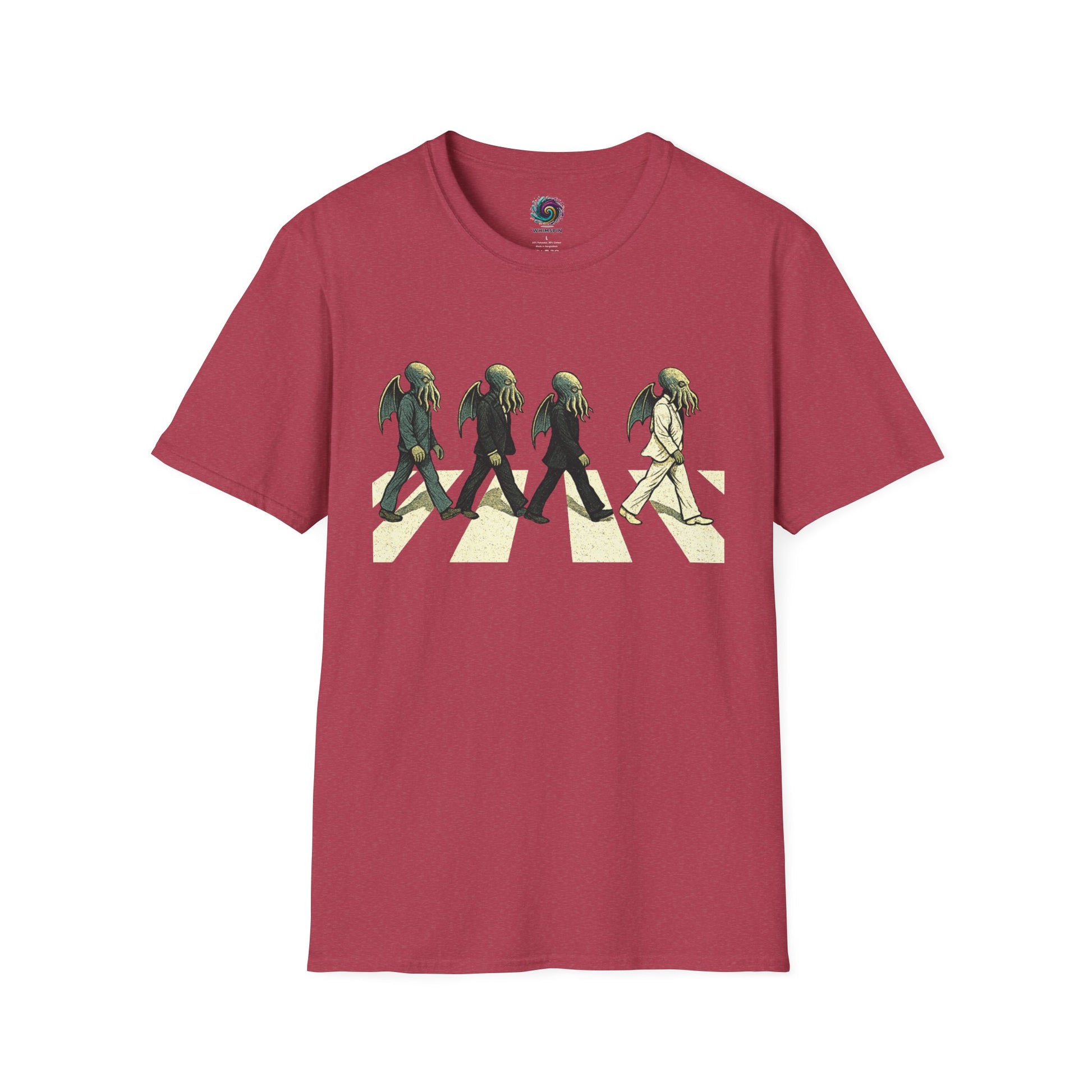 Red Cthulhu Crossing T-Shirt – Beatles Abbey Road Parody Tee | WhimSpin - WhimSpin - https://whimspin.com