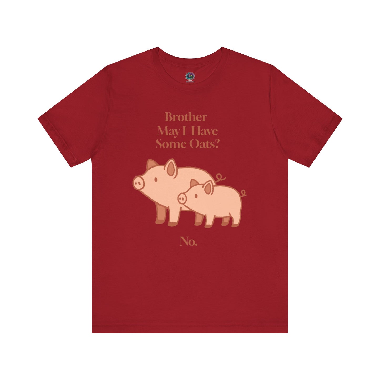 Brother May I Have Some Oats T-Shirt – Funny Viral Pig Meme Tee in canvas red with high-contrast oats meme artwork and pig illustration.