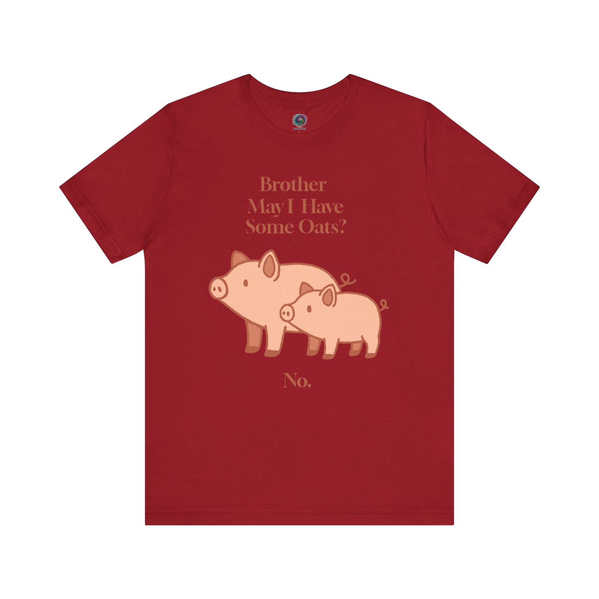 Brother May I Have Some Oats T-Shirt – Funny Viral Pig Meme Tee in canvas red with high-contrast oats meme artwork and pig illustration.