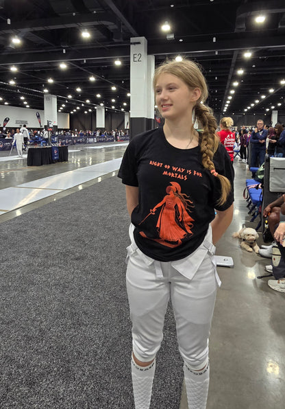 Right of Way Is for Mortals T-Shirt – Athena Fencing Tee for Myth & Sport Fans - WhimSpin - epee https://whimspin.com
