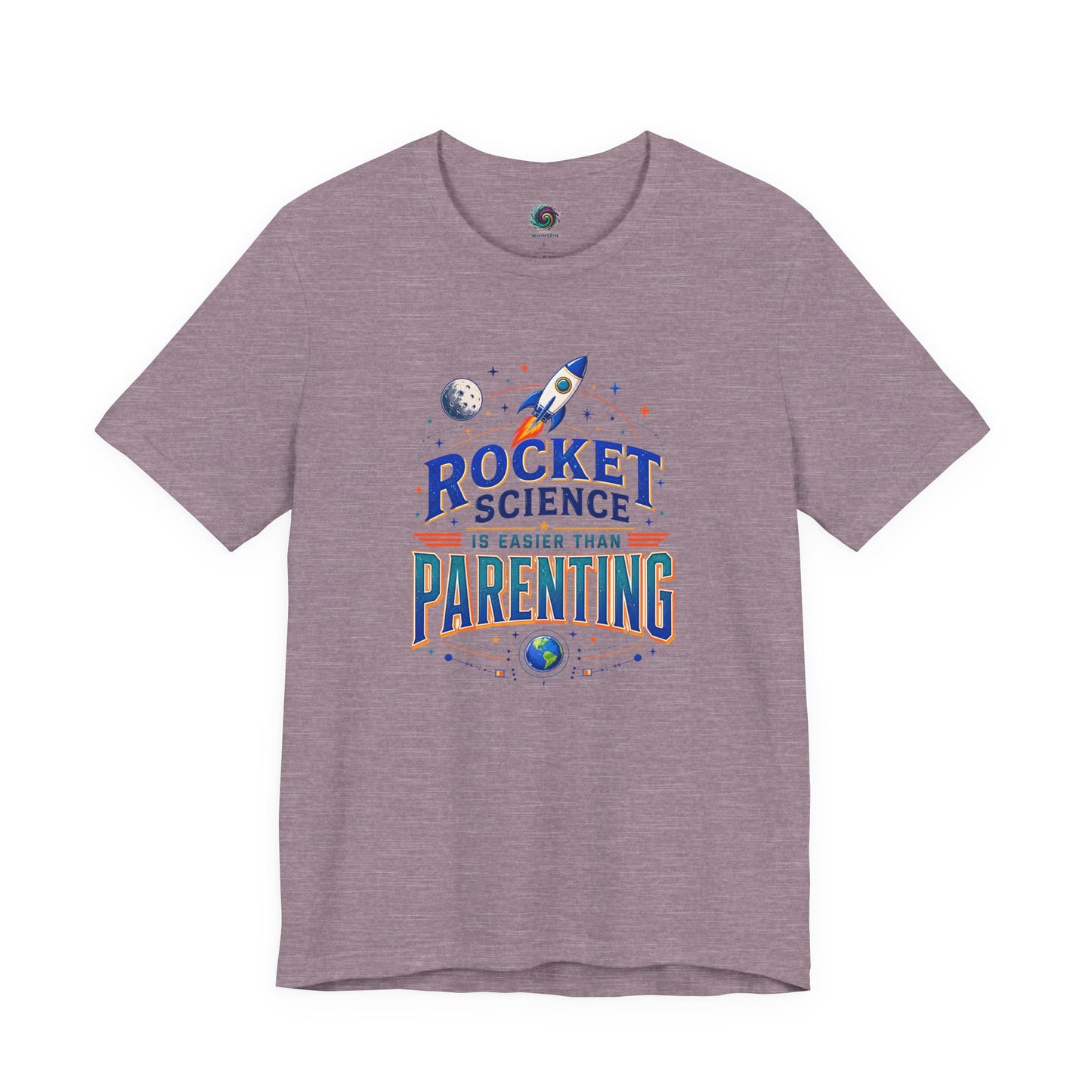 Rocket Science Parenting T-Shirt – Funny Aerospace Parent Tee on heather purple with playful space humor for moms, dads, and aerospace families.