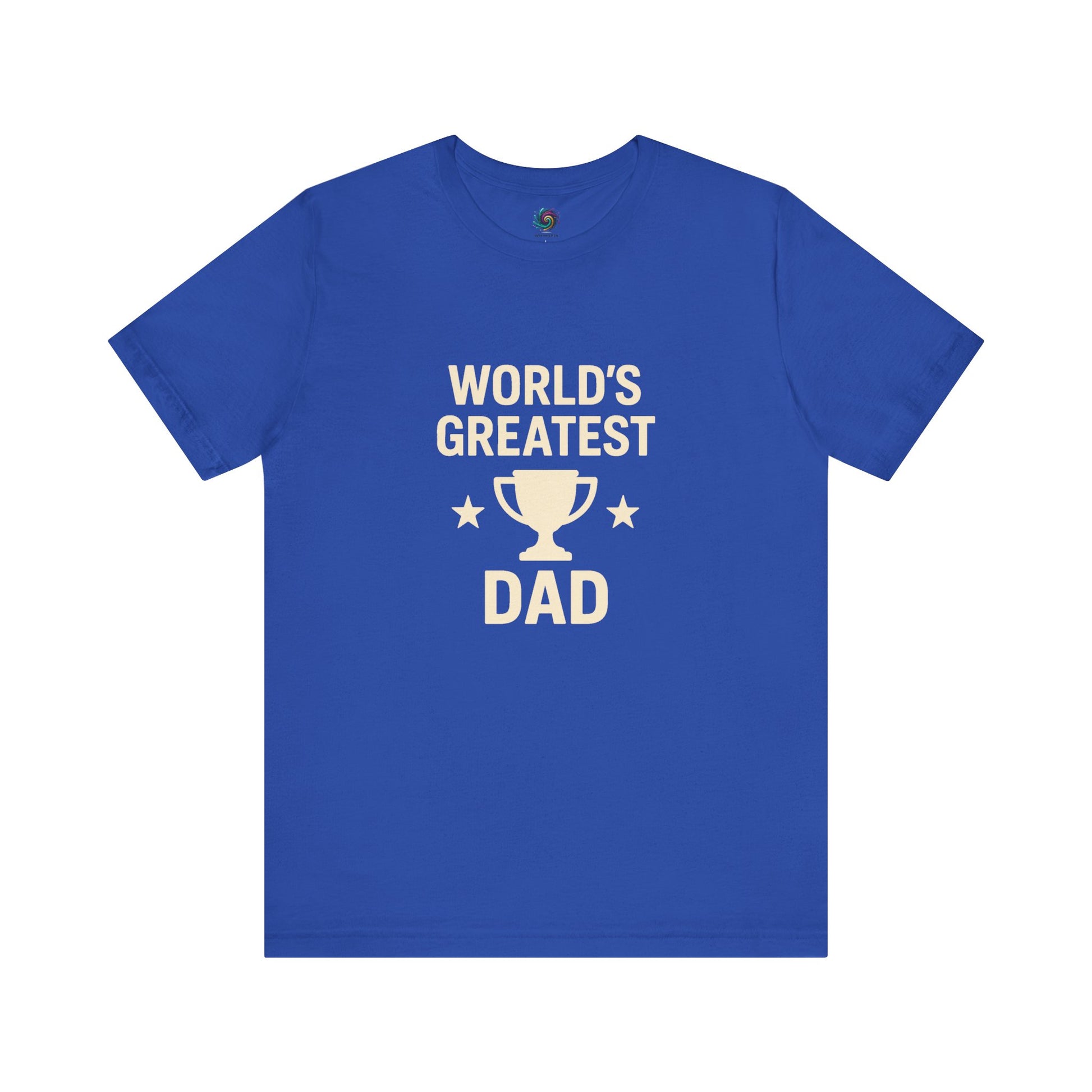 World's Greatest Dad T-Shirt – Trophy Graphic Father's Day Gift Tee in true royal blue for a classic cool tone.