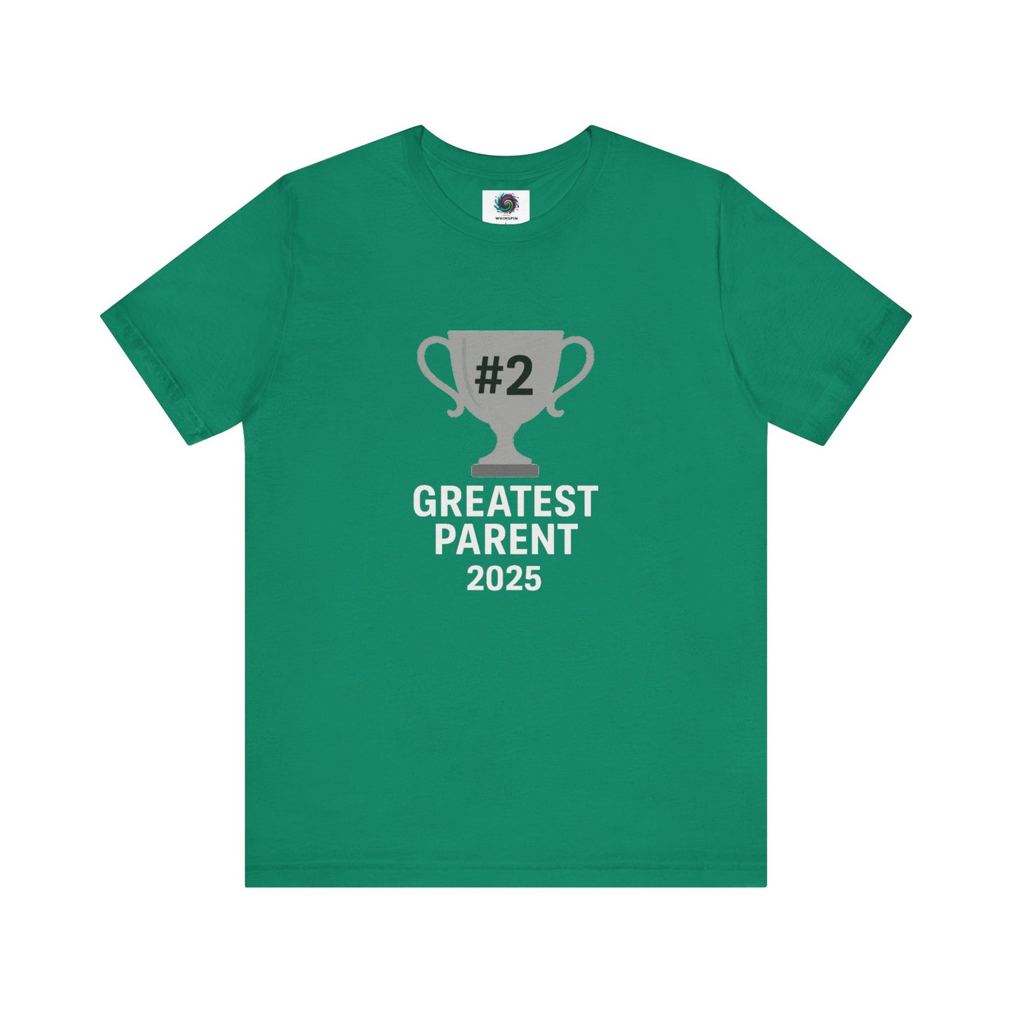#2 Greatest Parent 2025 T-Shirt in kelly green, a vibrant gift for fun-loving caregivers and goofy family members.