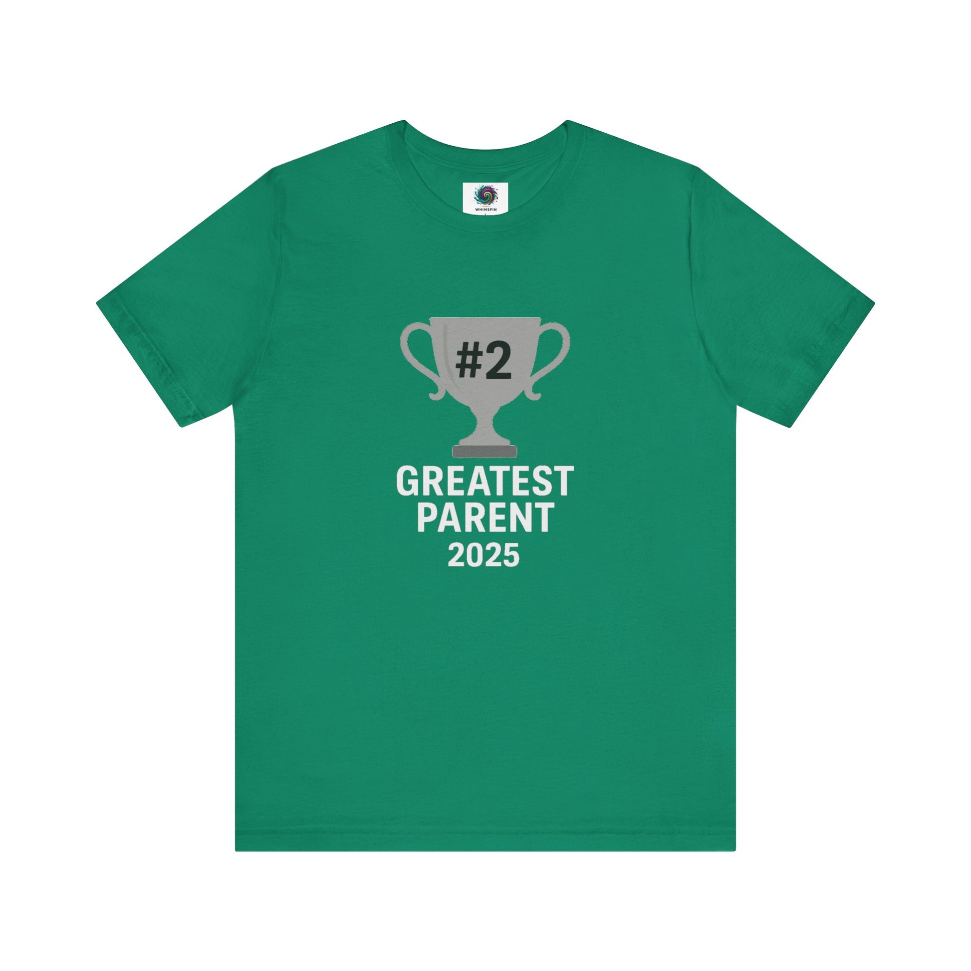 #2 Greatest Parent 2025 T-Shirt in kelly green, a vibrant gift for fun-loving caregivers and goofy family members.