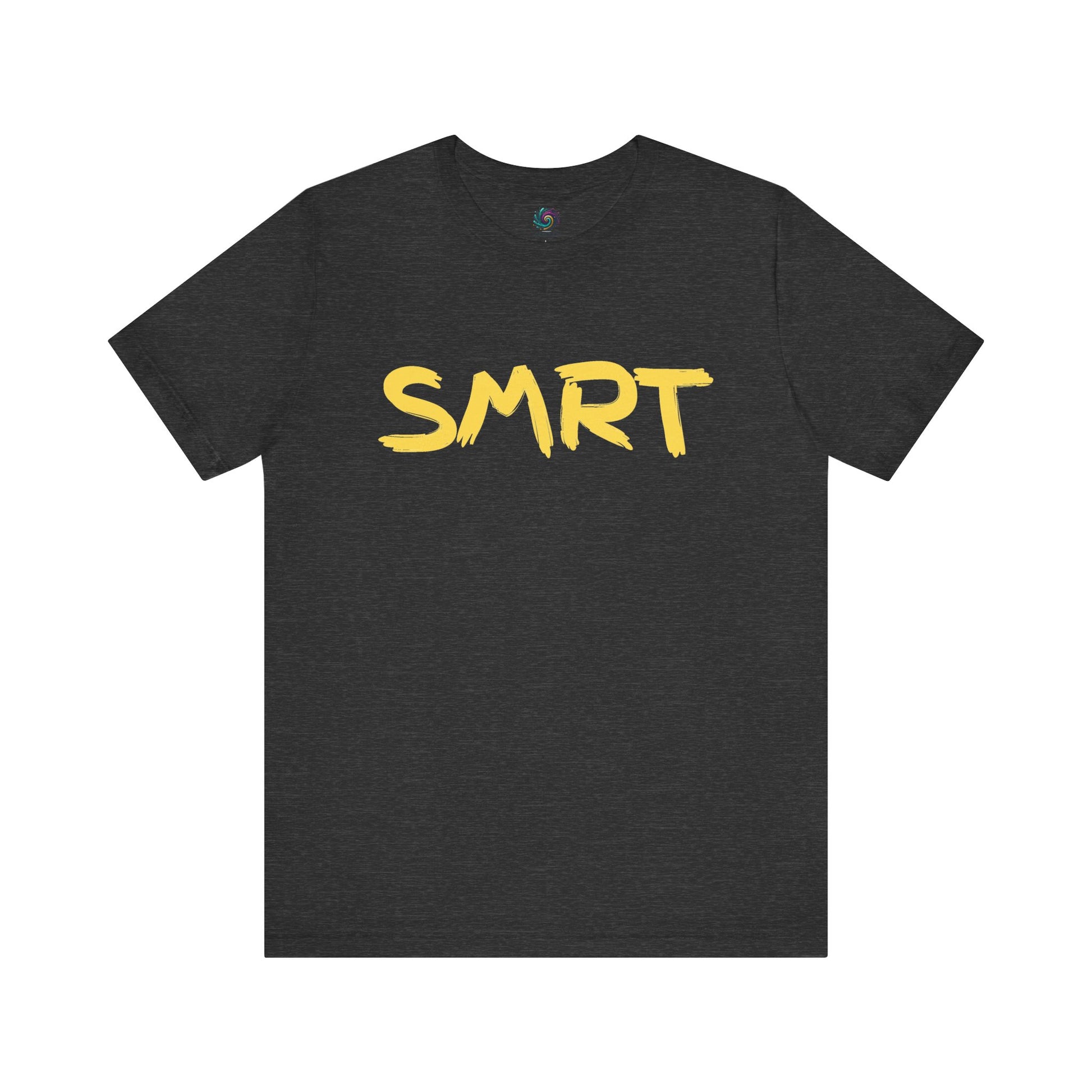 SMRT T-Shirt – Funny Misspelled Smart Shirt shown in Asphalt with bold yellow SMRT text for satirical humor fans