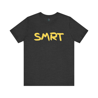 SMRT T-Shirt – Funny Misspelled Smart Shirt shown in Asphalt with bold yellow SMRT text for satirical humor fans