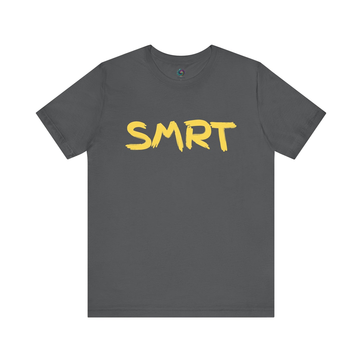 SMRT T-Shirt – Funny Misspelled Smart Shirt in Dark Grey Heather with bold yellow parody text referencing classic cartoon culture
