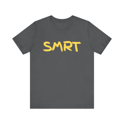 SMRT T-Shirt – Funny Misspelled Smart Shirt in Dark Grey Heather with bold yellow parody text referencing classic cartoon culture