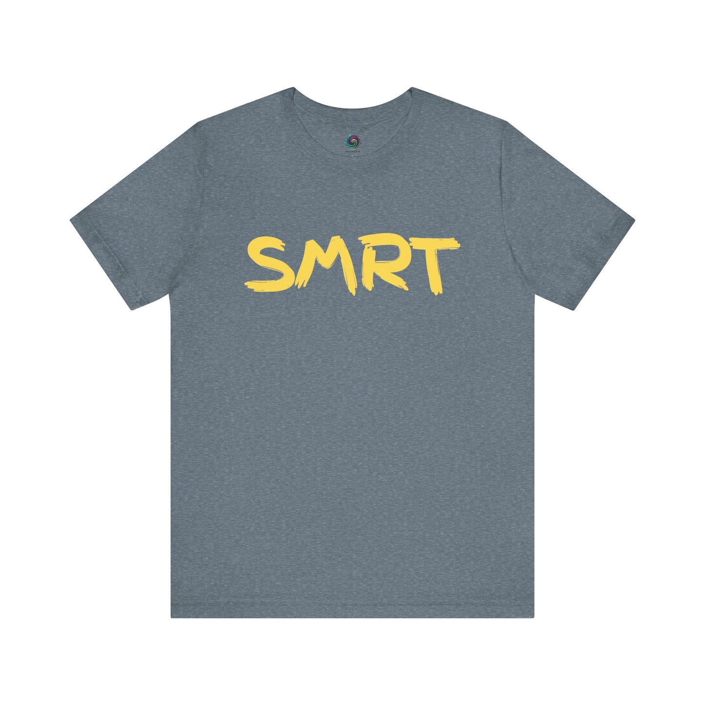 SMRT T-Shirt – Funny Misspelled Smart Shirt in Heather Slate with yellow text parodying the idea of being clever