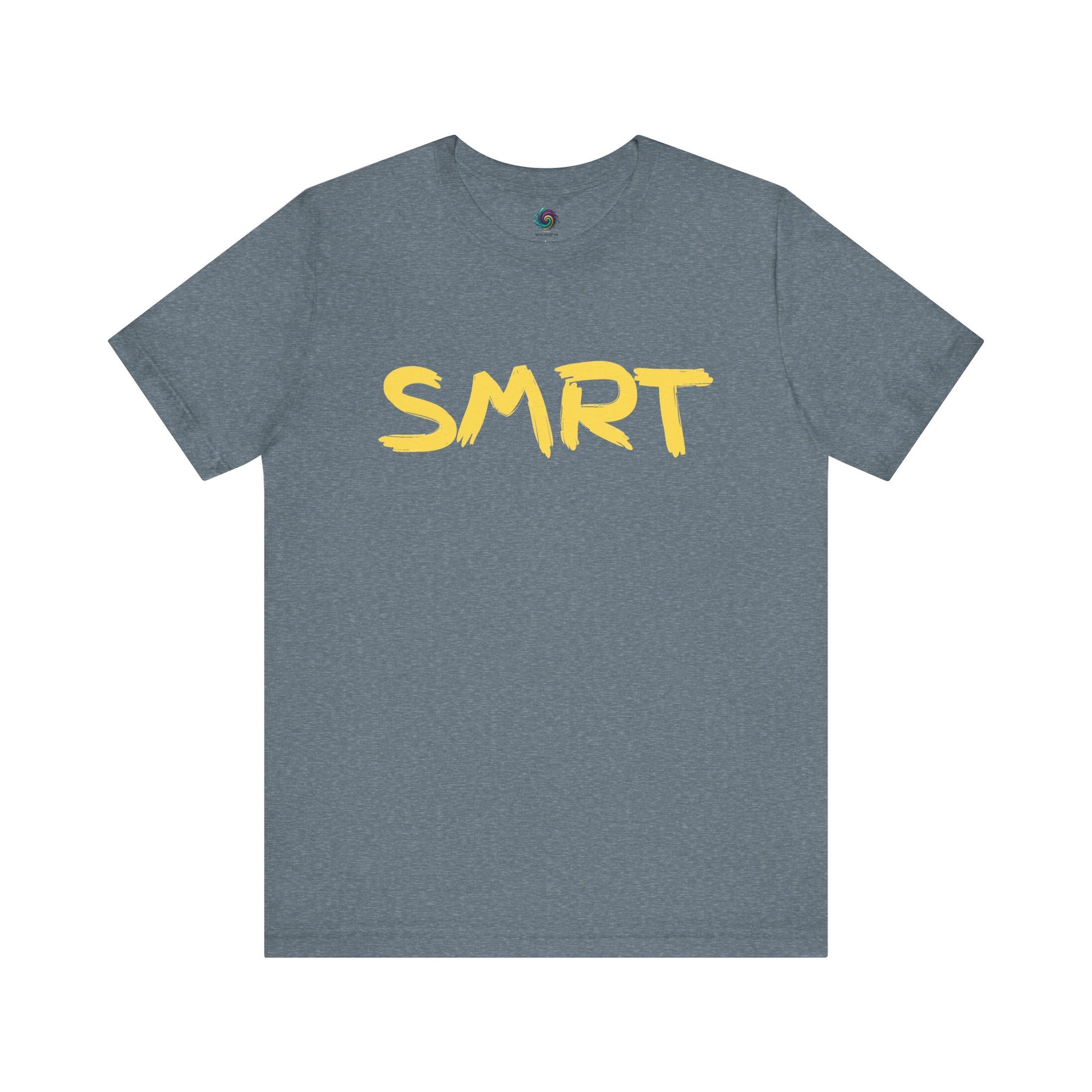 SMRT T-Shirt – Funny Misspelled Smart Shirt in Heather Slate with yellow text parodying the idea of being clever